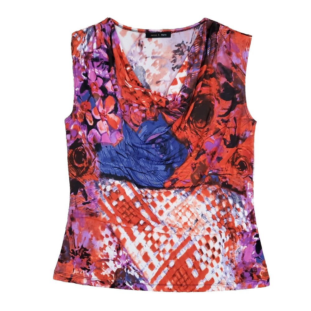 90s Y2K Cowl Neck Tank Top M Floral Whimsigoth Fairy Grunge Artsy